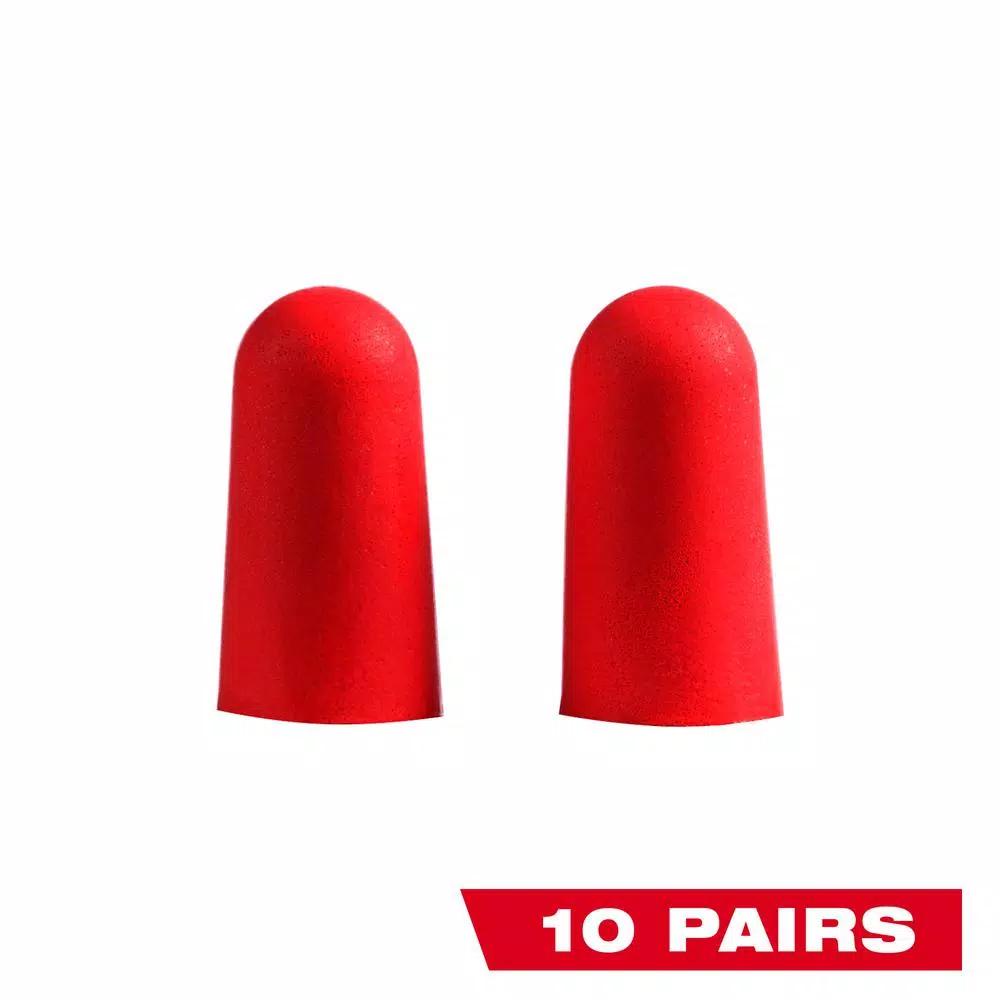 Milwaukee Red Disposable Foam Earplugs, 32 dB NRR, 10-Pack