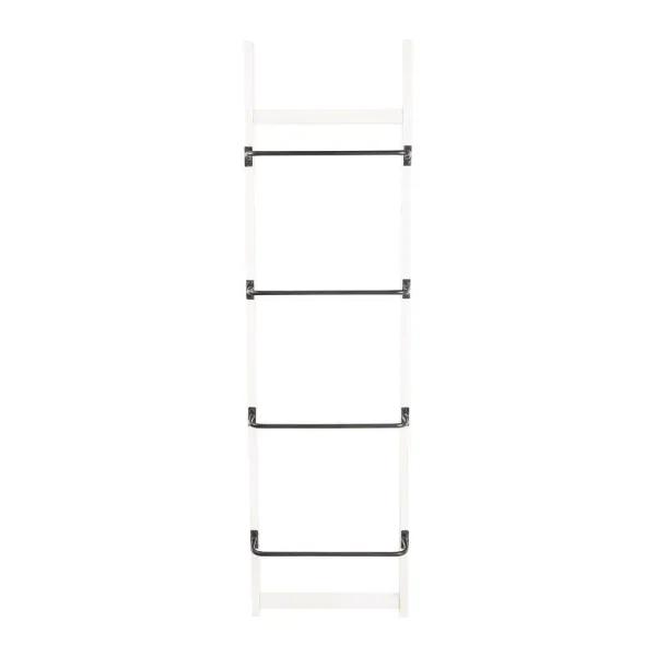 3R Studios 4-Bar Wall Mounted Towel Rack, Distressed Off-White Wood with Black Metal Bars