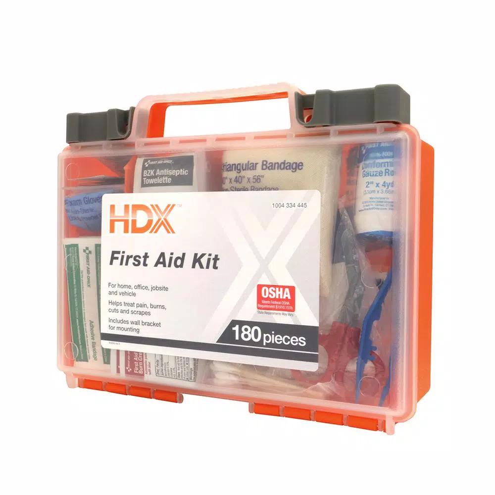 HDX 180-Piece First Aid Kit with Clear Protective Case