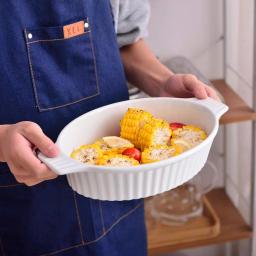 MALACASA 2-Piece White Oval Porcelain Bakeware Set, 12.75 in. and 14.5 in. Ceramic Baking Dishes thumbnail 5
