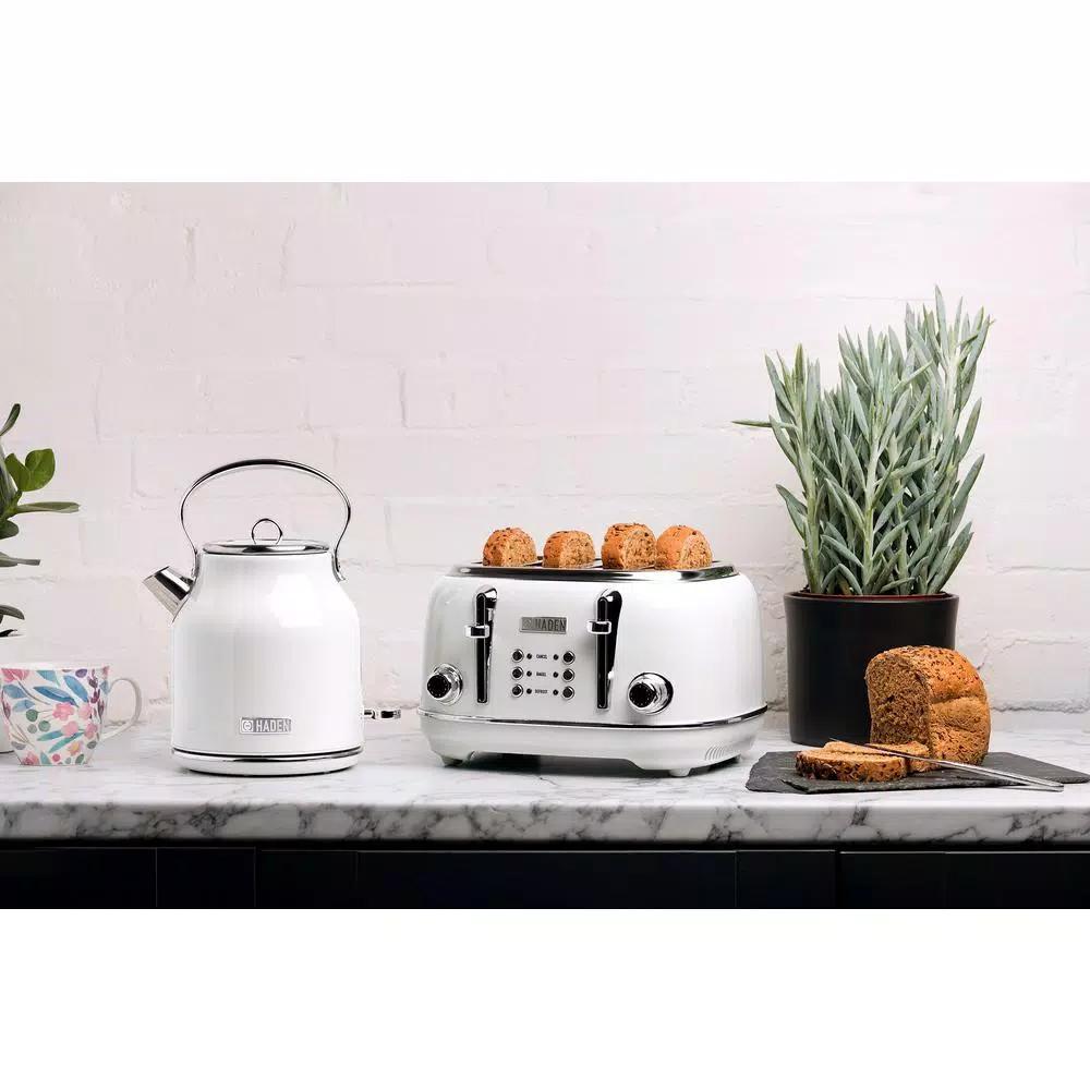 Haden Heritage 4-Slice Retro Wide Slot Toaster, 1500W, White