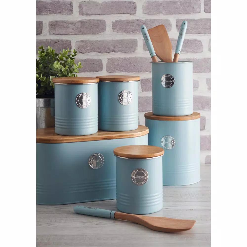 Mason Cash Living Coated-Steel Blue 7.7 qt. Bread Bin with Sustainable Bamboo Lid
