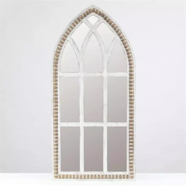 Luxen Home Modern White Arched Cathedral Wall Mirror with Distressed Wood Frame, 39.4 x 18.9 in.