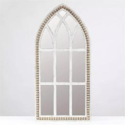 Luxen Home Modern White Arched Cathedral Wall Mirror with Distressed Wood Frame, 39.4 x 18.9 in. thumbnail 1