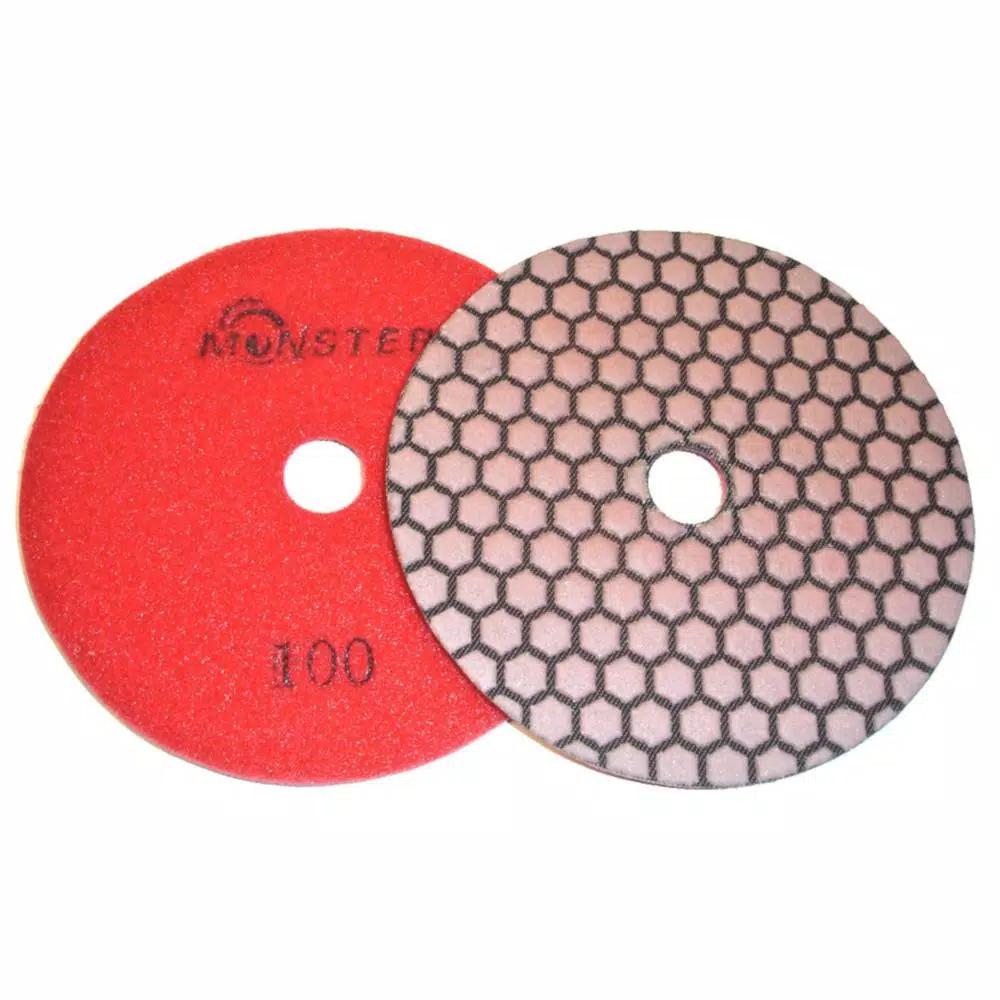 Monster 5 in. Honeycomb Dry Diamond Polishing Pad Set with Back Holder, 8-Piece Kit