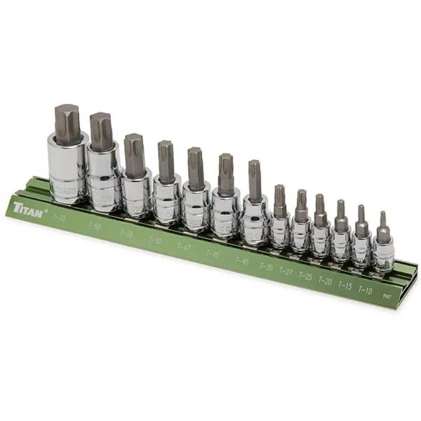 TITAN 13-Piece Torx Bit Set with Magnetic Aluminum Rail