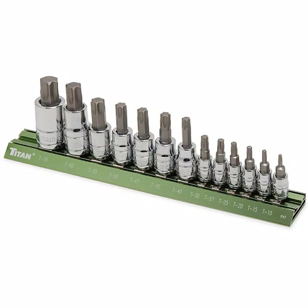 TITAN 13-Piece Torx Bit Set with Magnetic Aluminum Rail