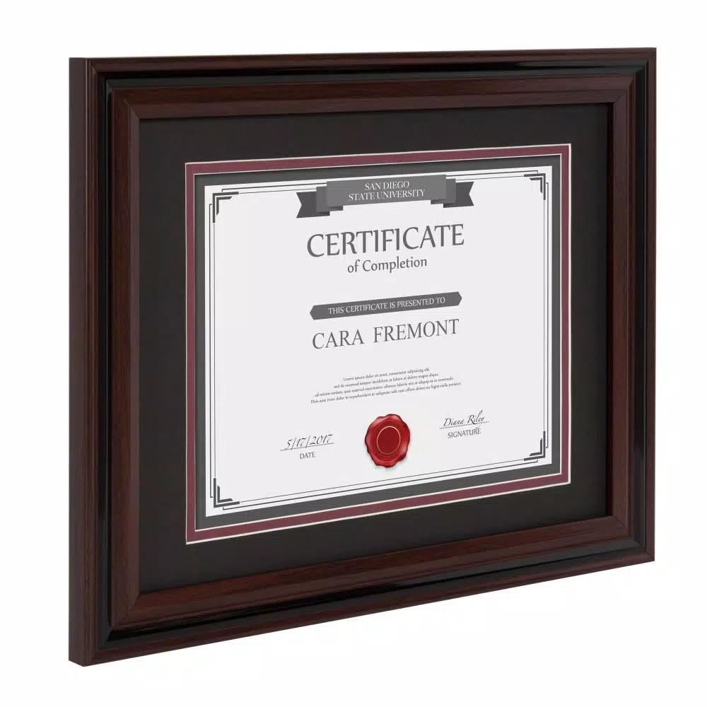 DesignOvation Watson Set of 4 Brown Document Picture Frames, 11x14 matted to 8.5x11, Classic Two-Tone Finish