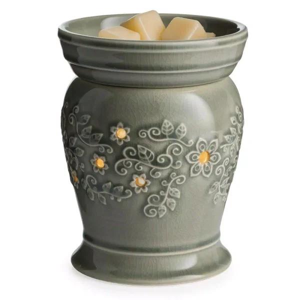 Candle Warmers Etc Perennial Illumination Fragrance Warmer - Jade Green Crackle Glaze with Floral Design