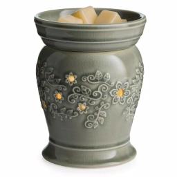 Candle Warmers Etc Perennial Illumination Fragrance Warmer - Jade Green Crackle Glaze with Floral Design thumbnail 1