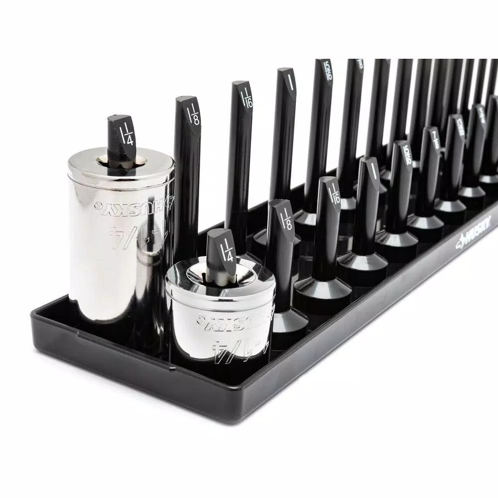 Husky 6-Piece SAE and Metric Socket Rack Set for 1/4 in., 3/8 in., and 1/2 in. Drives