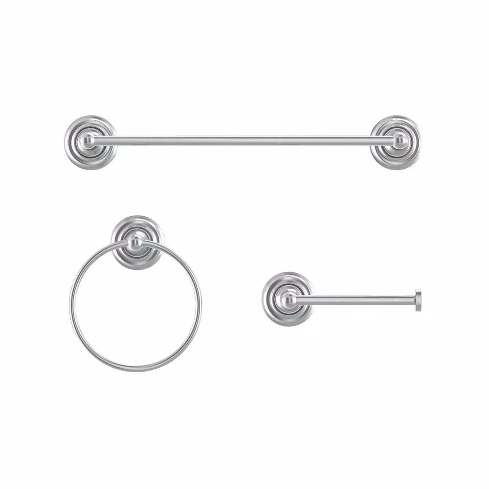 Glacier Bay Tennyson 3-Piece Chrome Bath Hardware Set with 18 in. Towel Bar, Towel Ring, and Toilet Paper Holder