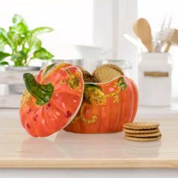 Gibson Home Stoneware Pumpkin Cookie Jar with Lid, Orange thumbnail 10