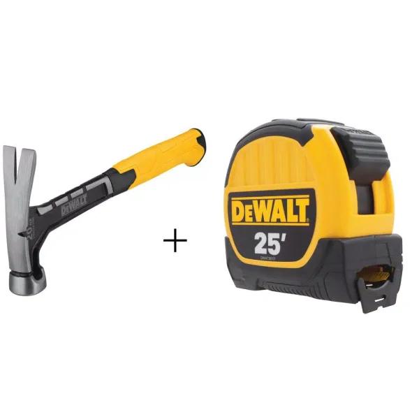 DEWALT 20 oz. Steel Rip Claw Hammer with Bonus 25 ft. Tape Measure