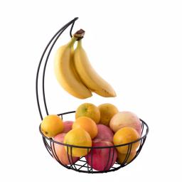 Basicwise Wire Metal Fruit Basket Holder with Integrated Banana Hanger - Black thumbnail 6