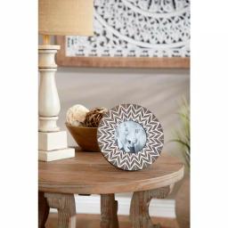 LITTON LANE 9 in. Round Carved Wood Picture Frame with Chevron Pattern, White and Natural thumbnail 1