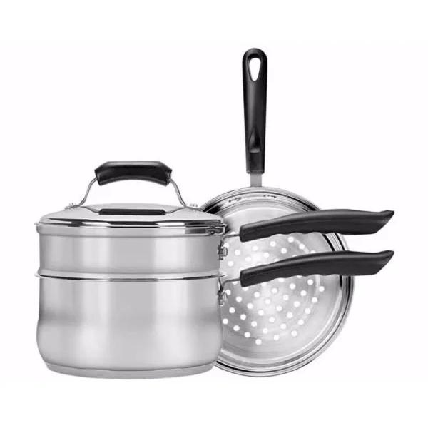 Range Kleen Basics 3 Qt. Stainless Steel Double Boiler and Steamer Set with Lid (4-Piece)