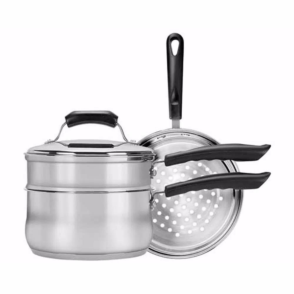 Range Kleen Basics 3 Qt. Stainless Steel Double Boiler and Steamer Set with Lid (4-Piece)