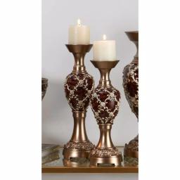 ORE International Curvae Bejewelled Golden Stencils Candleholder Set of 2, 14 in. & 16 in. thumbnail 2