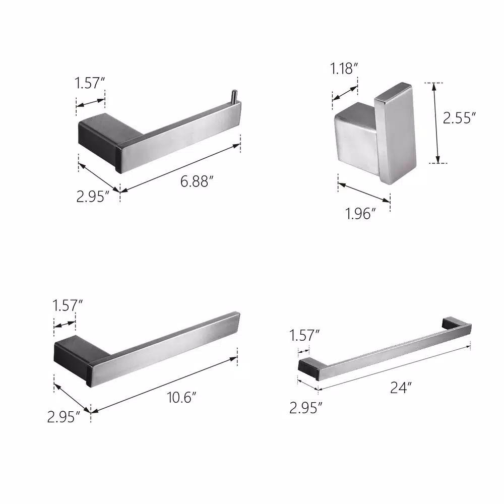 Boyel Living Stainless Steel 4-Piece Bathroom Accessories Set - Silver Wall Mounted Hardware Kit