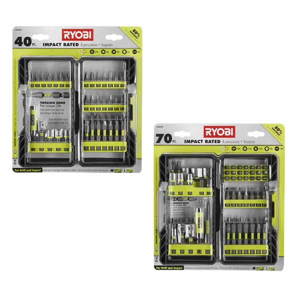 RYOBI Impact Rated Driving Bit Sets - 40-Piece or 70-Piece Kits