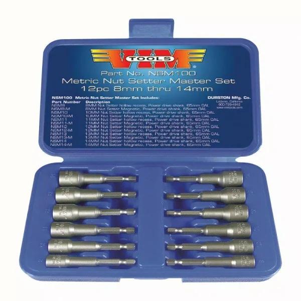 VIM Tools 12-Piece Metric Power Drive Nut Setter Set - Magnetic & Hollow Point Impact Drivers