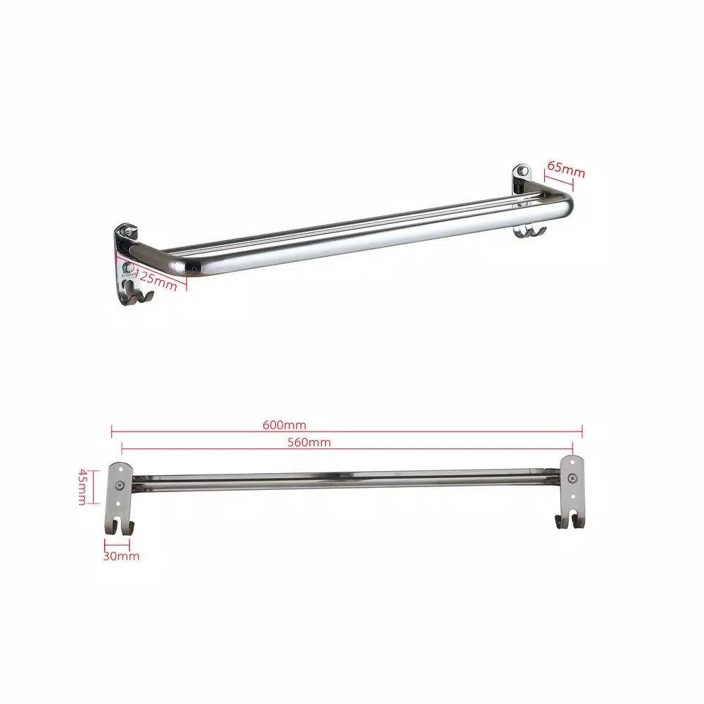 Unbranded 23.5 in. Stainless Steel Towel Rail with 2 Hooks, Chrome Polished Bathroom Towel Rack