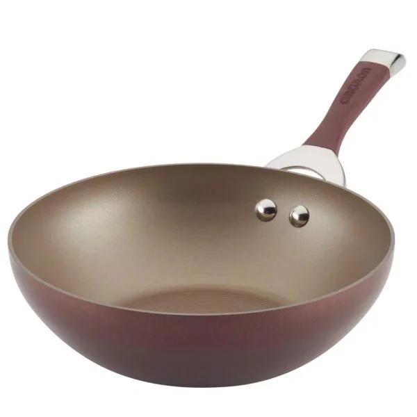 Circulon Symmetry Merlot 9.5-Inch Hard-Anodized Nonstick Covered Stir Fry Wok