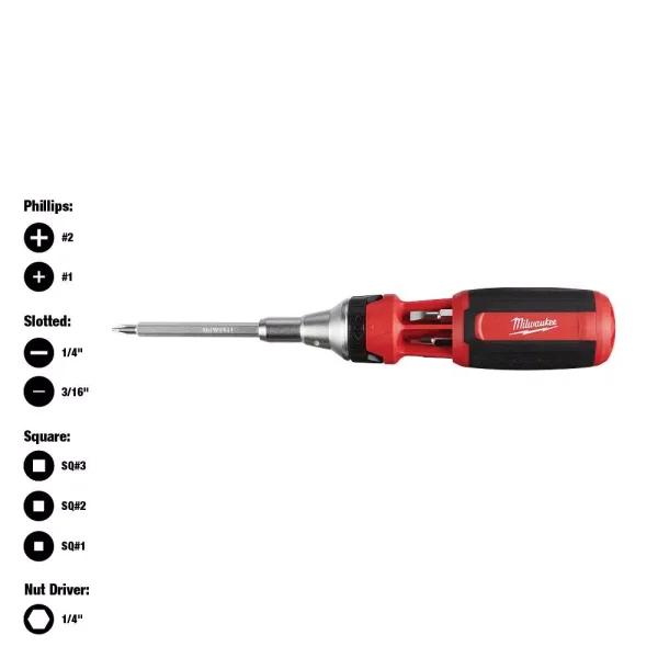 Milwaukee 9-in-1 Square Drive Ratcheting Multi-Bit Screwdriver with Power Groove Bits