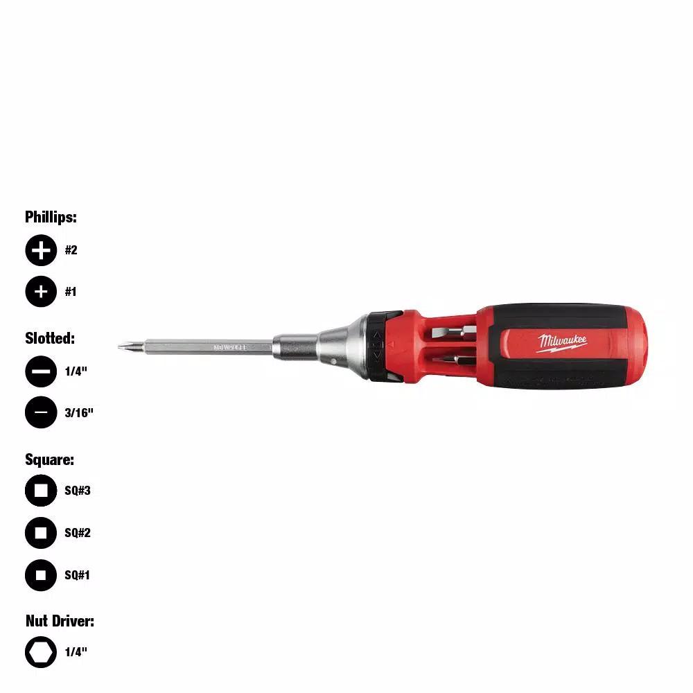 Milwaukee 9-in-1 Square Drive Ratcheting Multi-Bit Screwdriver with Power Groove Bits