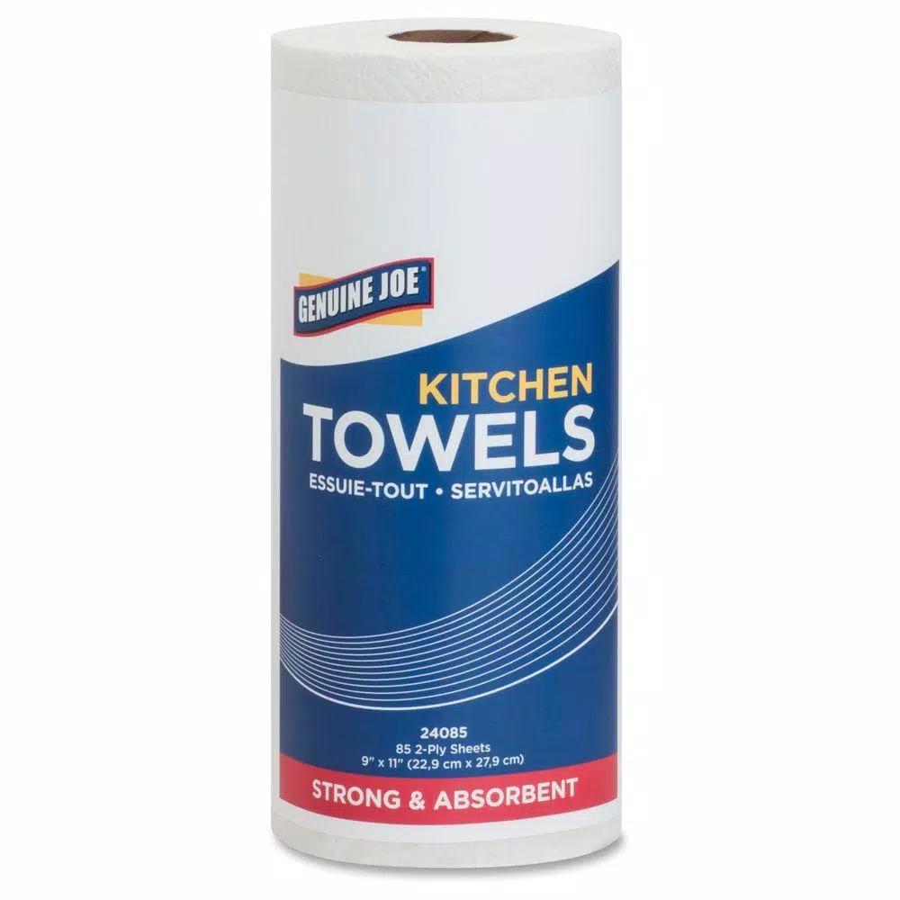 Genuine Joe White Perforated Roll Towels, 2-Ply, 30 Rolls per Carton (85 Sheets per Roll)