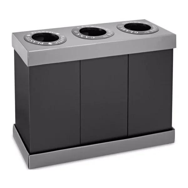 Alpine Industries 28 Gal. Black Corrugated Plastic 3-Compartment Indoor Trash and Recycling Bin