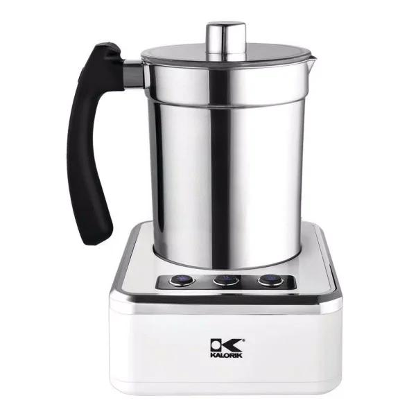 Kalorik Electric Milk Frother, 13.5 oz. Stainless Steel Frothing Vessel, White and Stainless Steel