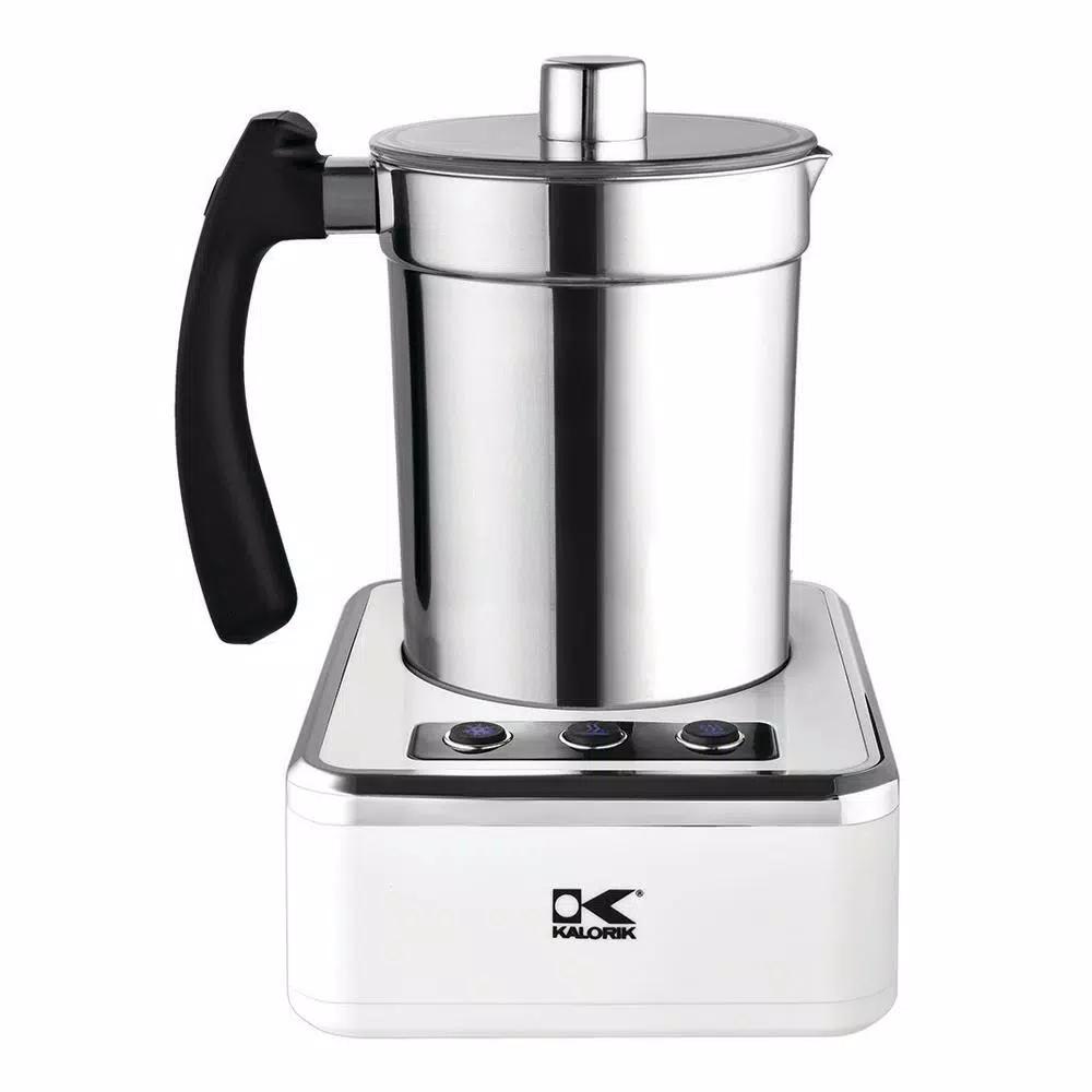 Kalorik Electric Milk Frother, 13.5 oz. Stainless Steel Frothing Vessel, White and Stainless Steel
