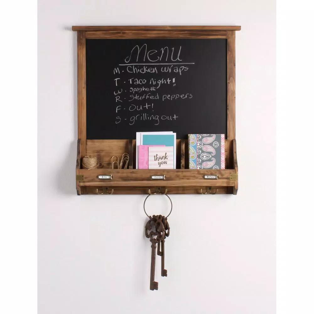 Kate and Laurel Stallard Rustic Brown Multi-Function Chalkboard Memo Board with Hooks and Pockets
