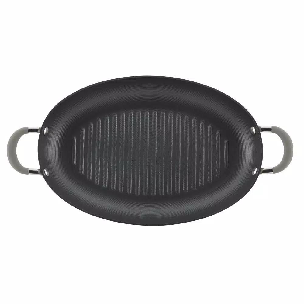 Circulon Elementum 15 in. Hard-Anodized Aluminum Nonstick Oval Grill Pan, Oyster Gray