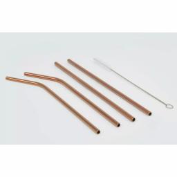 ExcelSteel 10 Pc Rose Gold Stainless Steel Reusable Straw Set with Cleaning Brushes thumbnail 1