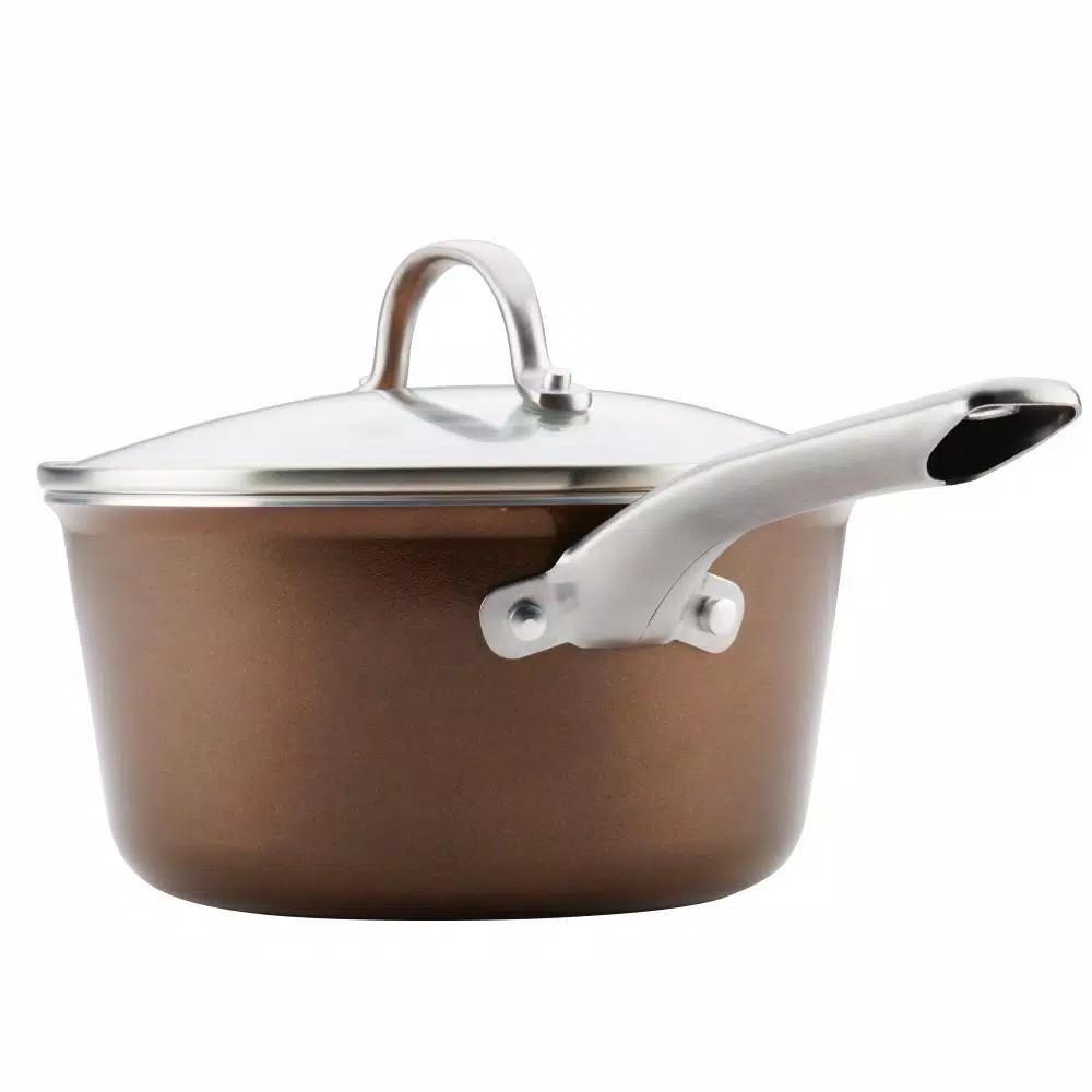 Ayesha Curry Ayesha Home Collection 3-Quart Aluminum Nonstick Saucepan with Glass Lid, Brown Sugar