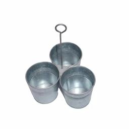 Benzara Galvanized Steel Gray Cutlery Holder with 3 Buckets and Ring Handle thumbnail 4
