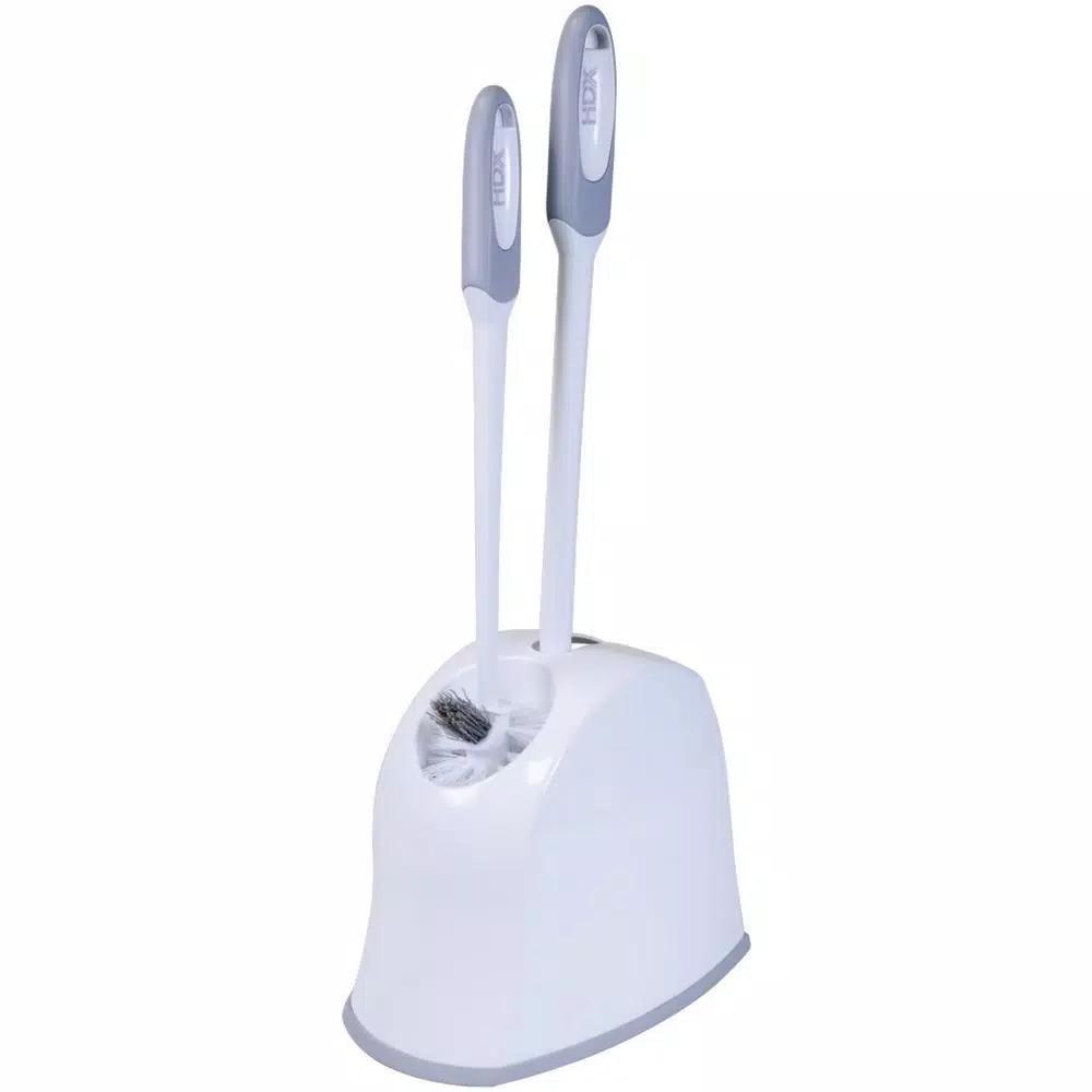 HDX Toilet Brush and Plunger Set with Storage Caddy - Antimicrobial Polypropylene Bristles