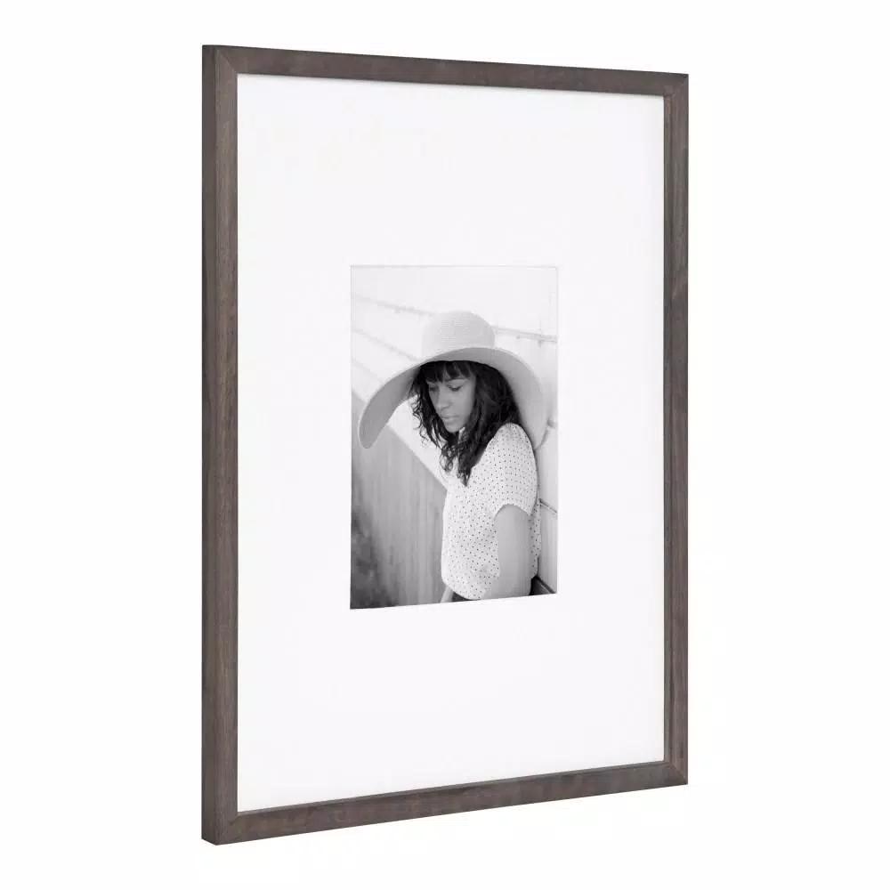 DesignOvation Gallery 16 x 20 Gray Wood Picture Frame with White Mat for 8 x 10 Photos