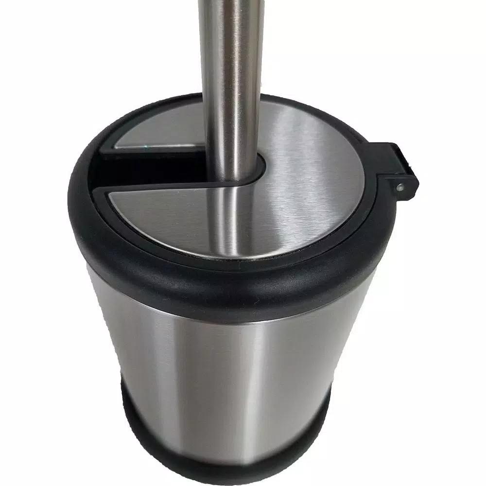 Unbranded Stainless Steel Toilet Bowl Brush Holder with Hinged Folding Lid - Chrome