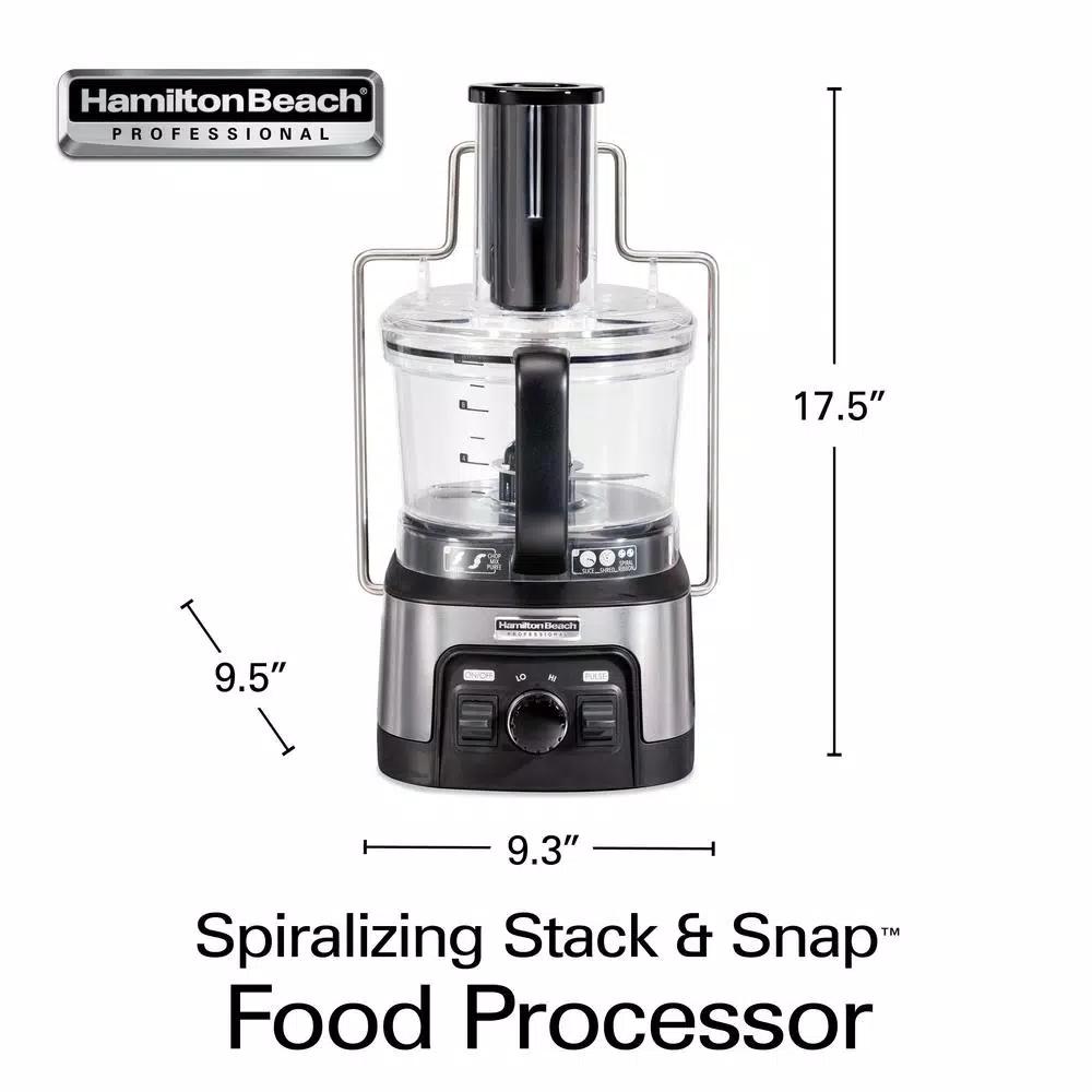 Hamilton Beach Professional 12-Cup Stack n Snap Food Processor with Spiralizer, Stainless Steel