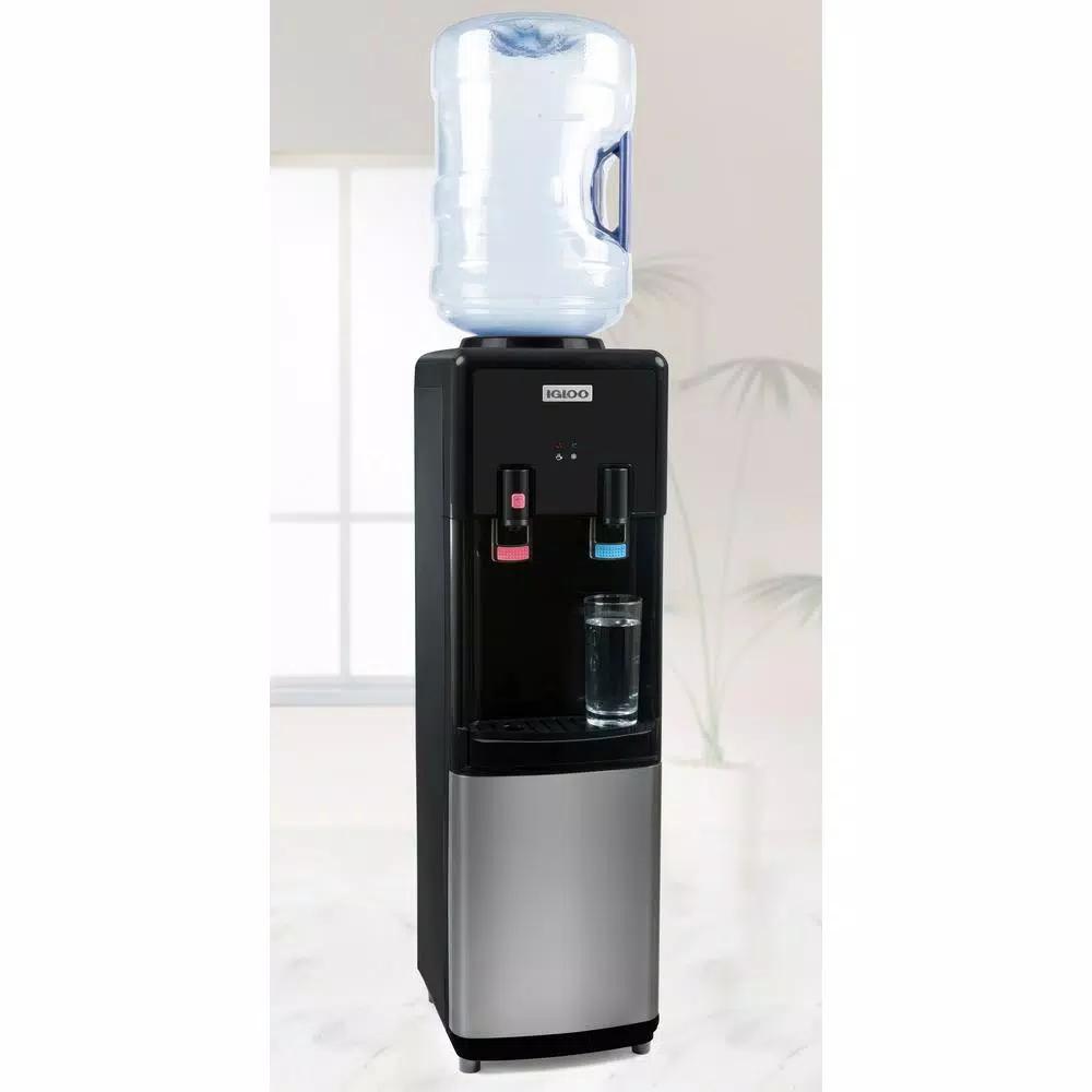 Igloo Top Loading Water Dispenser, Hot and Cold Water Cooler in Black and Stainless Steel