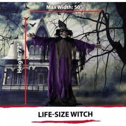 Haunted Hill Farm 6 ft. Animated Skeleton Witch Halloween Prop with Multi-Color Light Effects thumbnail 10