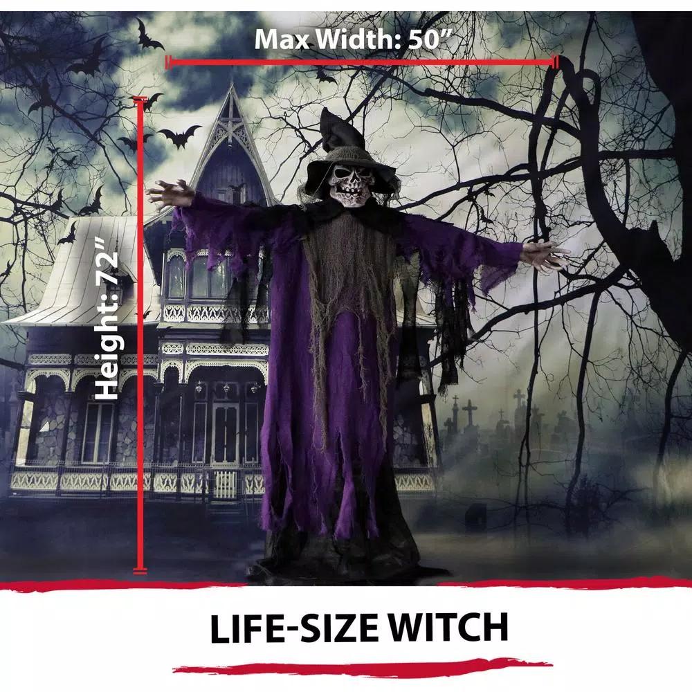 Haunted Hill Farm 6 ft. Animated Skeleton Witch Halloween Prop with Multi-Color Light Effects