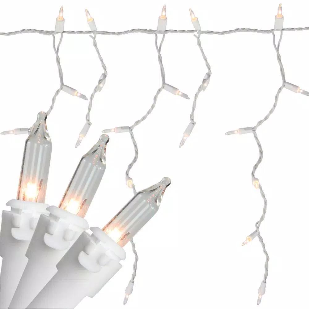Northlight 50-Light White Mini Window Curtain Icicle Christmas Lights with 10.8 ft. White Wire