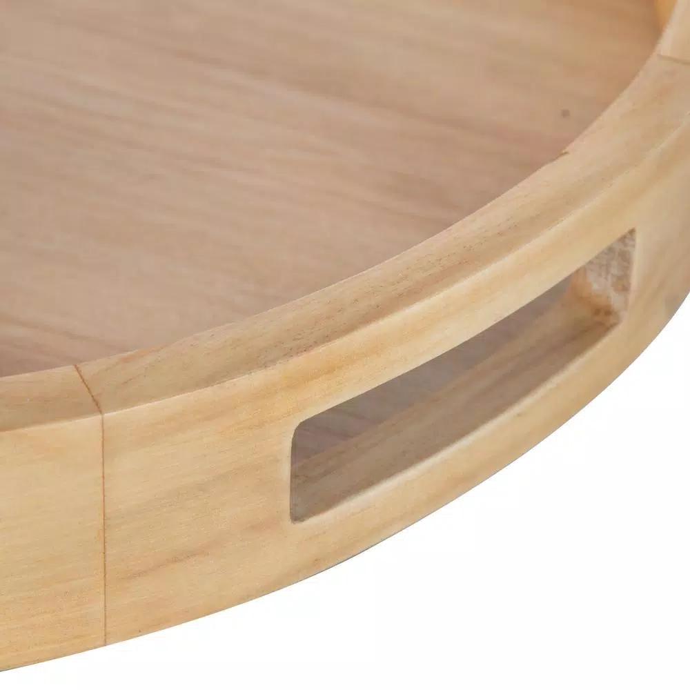 Kate and Laurel Hutton 18.25 in. Round Natural Wood Decorative Tray with Built-in Handles