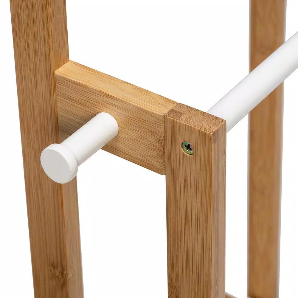 Honey-Can-Do 3-Tier Bamboo and White Freestanding Bathroom Towel Rack