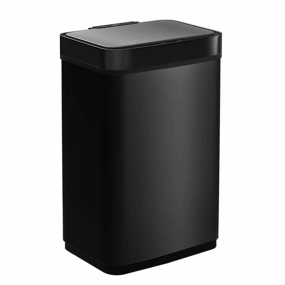 Boyel Living 13 Gallon Stainless Steel Sensor Trash Can - Touch-Free Rectangular Kitchen Bin with Black Lid